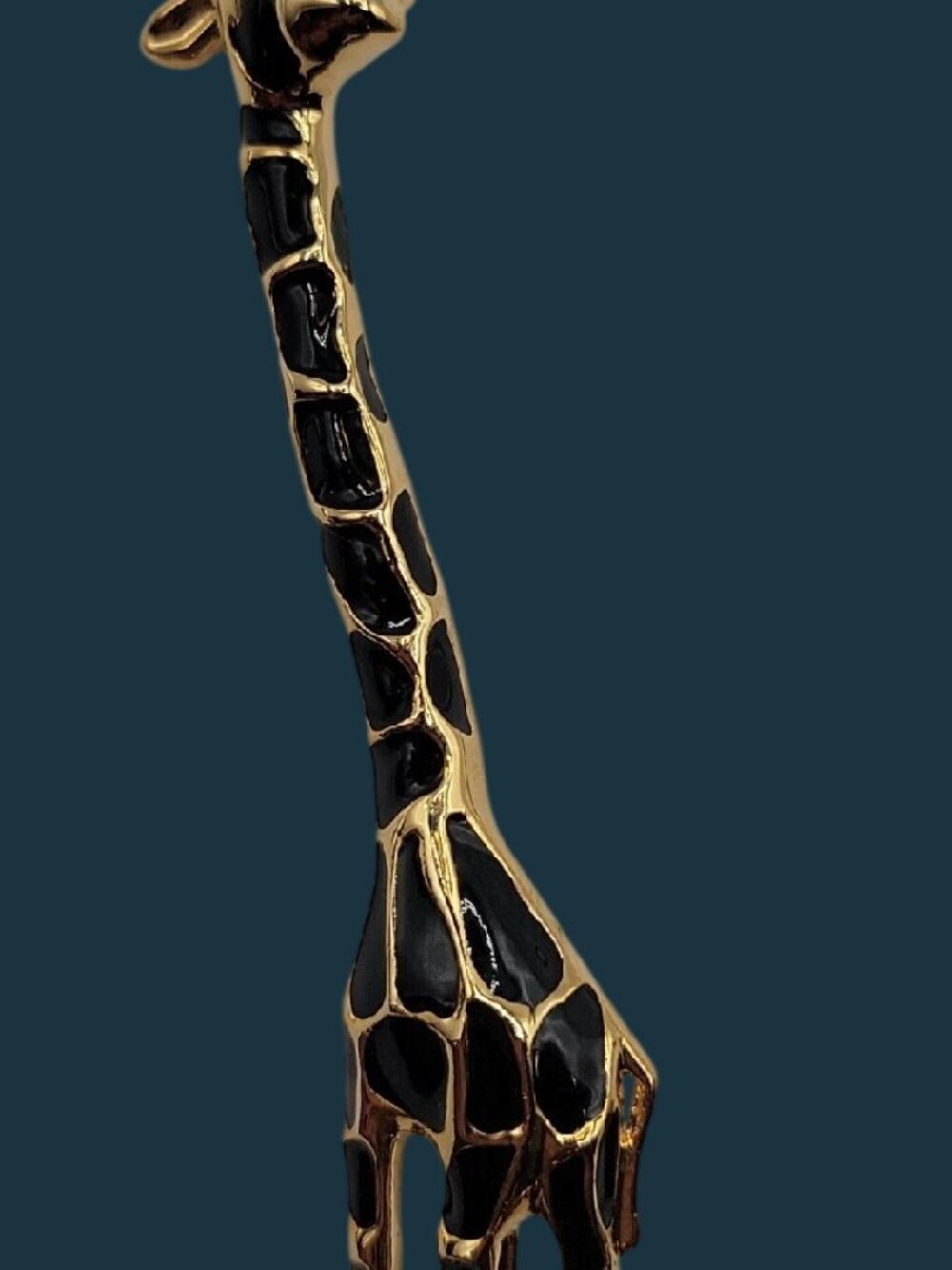 Giraffe Brooch Pin Gold Tone Black Enamel Spots Green Rhinestone Eye - Picture 5 of 11